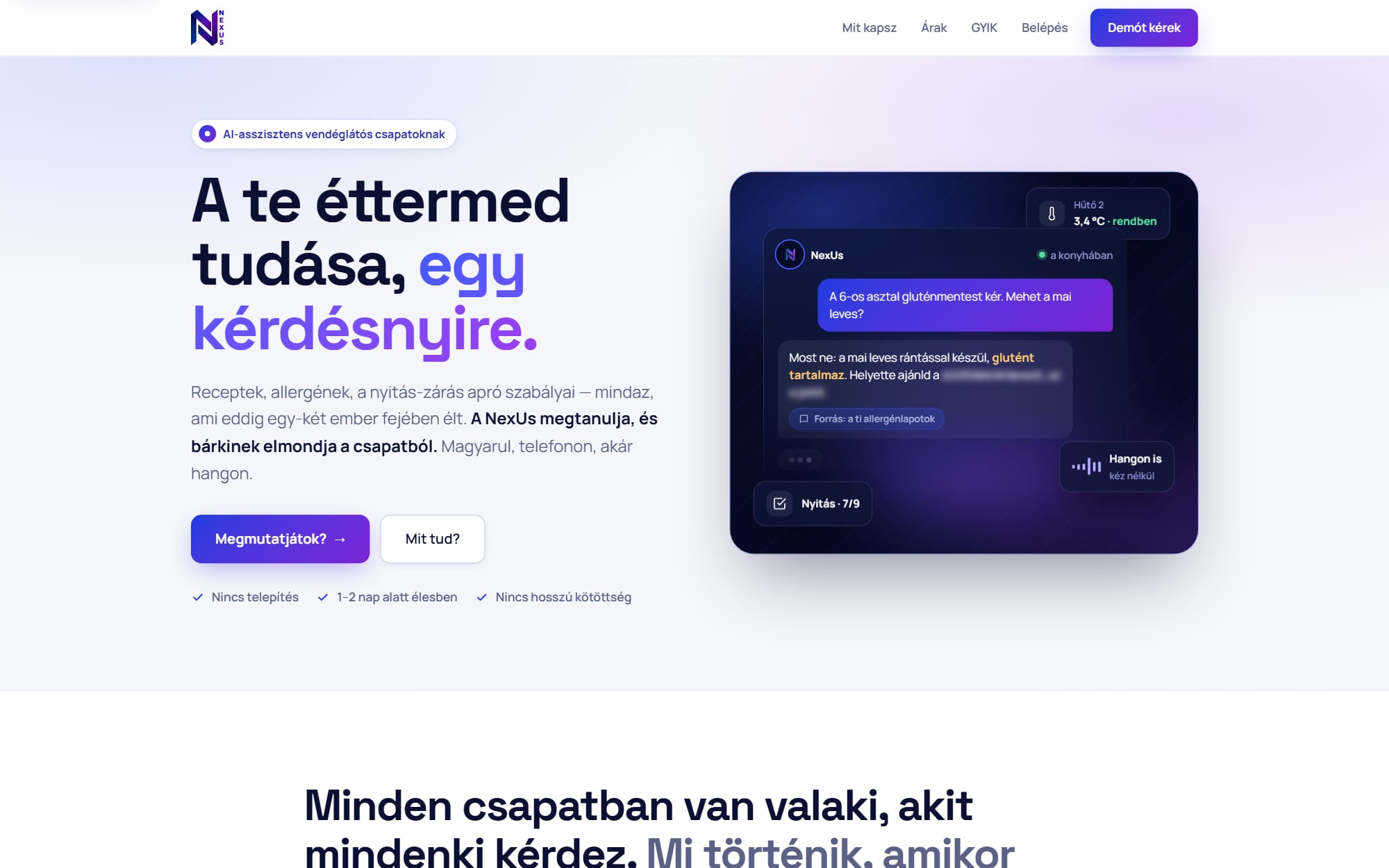 AI-asszisztens és működéstámogató platform vendéglátóhelyeknek