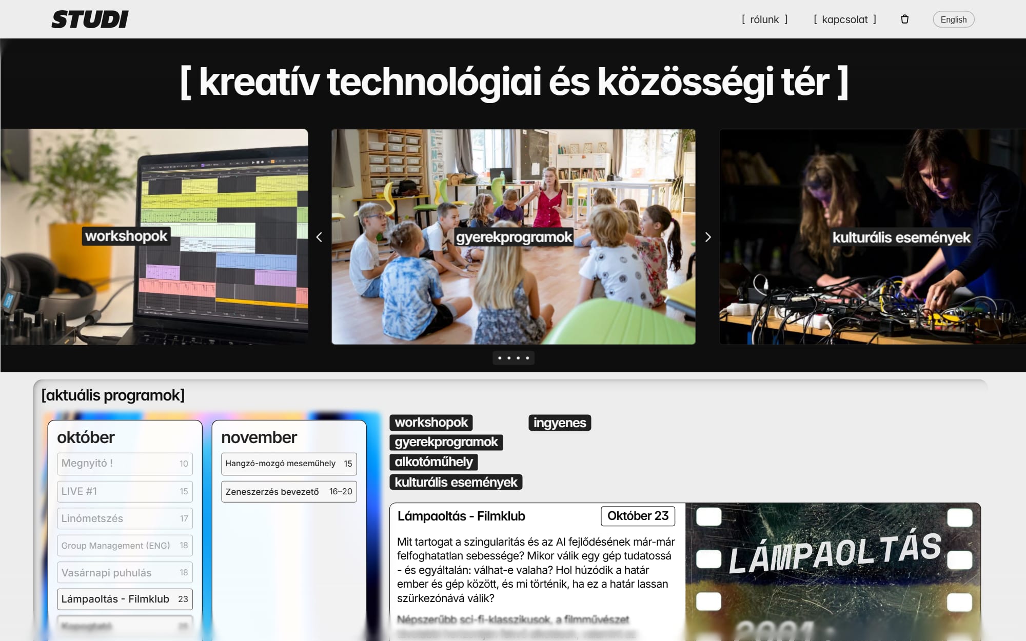 Közösségi tér weboldal + online jegyértékesítés